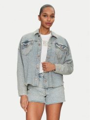 Guess Kurtka jeansowa W5GN90 D5LQ2 Niebieski Regular Fit. Niebieskie kurtki damskie Guess, l, z aplikacjami, z bawełny, bez kaptura. Za 489.99 zł.