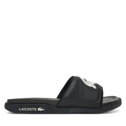Klapki Lacoste. Czarne klapki damskie Lacoste, bez wzorów, bez obcasa. Za 179.99 zł.
