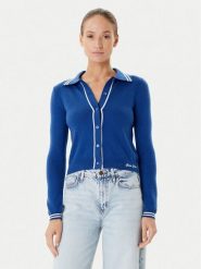 Guess Jeans Kardigan W5YR32 Z3HO2 Niebieski Regular Fit. Niebieskie kardigany damskie Guess Jeans, l, z aplikacjami, z jeansu, bez kołnierzyka, bez ramiączek, bez kaptura. Za 289.99 zł.