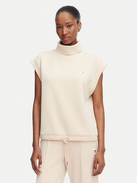 Guess Bluza V6YQ18 K4318 Beżowy Regular Fit. Brązowe bluzy damskie Guess, s, z aplikacjami, bez kaptura. Za 294.99 zł.