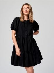 Sukienka mini babydoll - czarny. Czarne sukienki damskie Sinsay, l, bez wzorów, z bawełny, bez kołnierzyka, bez ramiączek, mini. W wyprzedaży za 45.99 zł.