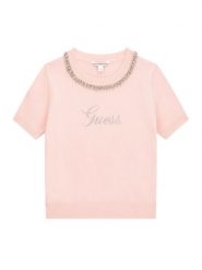 Guess Sweter J6RR14 Z2NQ2 Różowy Regular Fit. Czerwone swetry dla dziewczynek Guess, z aplikacjami, z wiskozy, bez kołnierzyka, bez ramiączek, bez kaptura. Za 239.99 zł.