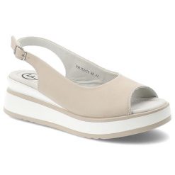 Sandały damskie Filippo, cholewka ze skóry naturalnej pasek na pięcie z regulacją grubsza platformowa podeszwa, beżowe, DS6153/26. Brązowe klapki damskie Filippo, bez wzorów, ze skóry, eleganckie, bez obcasa, na koturnie. Za 179.00 zł.