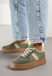 Zielone Sneakersy Klasyczne Tenisówki na Tłoczonej Platformie Nanislla. Zielone trampki i tenisówki damskie Born2be, bez wzorów, klasyczne, bez zapięcia. Za 99.99 zł.