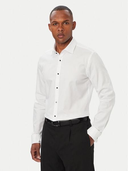HUGO Koszula Kamir 50566484 Biały Slim Fit. Białe koszule męskie Hugo, m, bez wzorów, biznesowe, bez kołnierzyka, bez ramiączek. Za 549.99 zł.