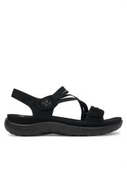 Rieker Sandały 64870-02 Czarny. Czarne sandały damskie Rieker, bez wzorów, z materiału, bez obcasa, na płaskiej podeszwie, bez zapięcia. Za 319.99 zł.