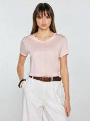 Koszulka damska z domieszką lnu jasnoróżowa Otria 600. Czerwone t-shirty i topy dla dziewczynek Big Star, z aplikacjami, z dzianiny, bez ramiączek. Za 99.99 zł.