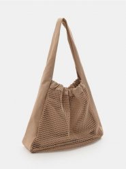 Torba shopper mesh ze ściągaczem - beżowy. Brązowe torebki shopper damskie Sinsay, bez wzorów, z meshu, bez dodatków. Za 39.99 zł.