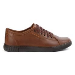 Buty Polbut Skórzane Sneakersy Męskie Model 2129 camel brązowe. Brązowe półbuty na co dzień męskie z jeansu, eleganckie, bez zapięcia. Za 303.63 zł.