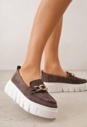 Brązowe Skórzane Mokasyny na Grubej Podeszwie Zdobione Perforacją i Łańcuszkiem Ariuk. Brązowe mokasyny damskie Born2be, z dzianiny, biznesowe. Za 169.99 zł.