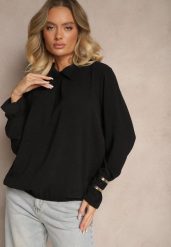 Czarna Koszula z Marszczeniem i Falbankami Aratara. Czarne bluzki damskie Renee, m, bez wzorów, z jeansu, bez kołnierzyka, bez ramiączek. Za 49.99 zł.