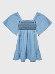 Pepe Jeans Sukienka codzienna Soronaty PG951603 Błękitny Regular Fit. Niebieskie sukienki dla dziewczynek Pepe Jeans, bez wzorów, z bawełny, bez ramiączek. Za 299.99 zł.