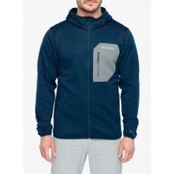 Bluza rozpinana męska Columbia Tall Heights Hooded Grid Fleece Full Zip. Niebieskie bluzy męskie Columbia, m, bez wzorów, bez kaptura, trekkingowe. Za 415.79 zł.