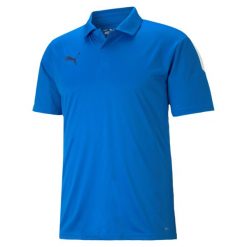 Koszulka męska Puma teamLIGA Sideline Polo. Niebieskie koszulki polo męskie Puma, m, bez wzorów, z jeansu, bez kołnierzyka, bez ramiączek, do piłki nożnej. Za 119.00 zł.
