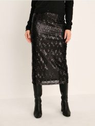 Spódnica midi z cekinami - czarny. Czarne spódnice damskie Sinsay, l, bez wzorów, midi. Za 49.99 zł.