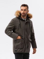 Kurtka męska zimowa parka z dużymi kieszeniami - oliwkowa V1 - Rozmiar: XL. Zielone kurtki męskie Ombre Clothing, na zimę, m, bez wzorów, z bawełny, bez kaptura. W wyprzedaży za 119.99 zł.