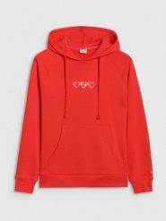 4F Bluza dresowa nierozpinana z kapturem damska - czerwona XXL. Czerwone bluzy damskie 4f, xs, bez wzorów, z bawełny, z kapturem. W wyprzedaży za 89.99 zł.