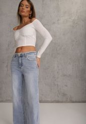 Niebieskie Szerokie Jeansy High Waist z Przeszyciami Tryphile. Niebieskie jeansy damskie Renee, z podwyższonym stanem. Za 129.99 zł.