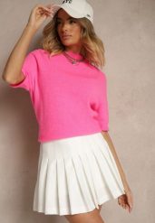 Fuksjowy Sweter o Fasonie T-shirtu z Wełną Dannirae. Czerwone swetry damskie Renee, bez wzorów, z jeansu, casualowe, bez kołnierzyka, bez ramiączek, krótkie, bez kaptura. Za 129.99 zł.