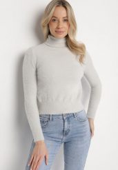Jasnoszary Zimowy Golf ze Ściągaczami Lariviel. Szare swetry damskie Born2be, na zimę, m, bez wzorów, z jeansu, eleganckie, bez kołnierzyka, bez ramiączek, bez kaptura. Za 59.99 zł.