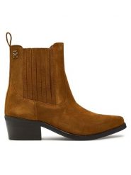 Tommy Hilfiger Botki Th Suede Cowboy Boot FW0FW08034 Brązowy. Brązowe botki damskie Tommy Hilfiger, ze skóry, bez obcasa, na słupku, bez zapięcia. Za 369.99 zł.