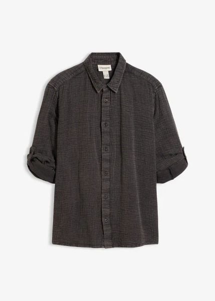 Koszula z miękkiego muślinu. Czarne koszule męskie bonprix, m, bez wzorów, bez kołnierzyka, bez ramiączek. Za 124.99 zł.
