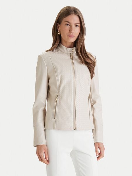 Guess Kurtka z imitacji skóry W6RL52 WL850 Écru Regular Fit. Białe kurtki damskie Guess, m, z aplikacjami, ze skóry, bez kaptura. Za 614.99 zł.