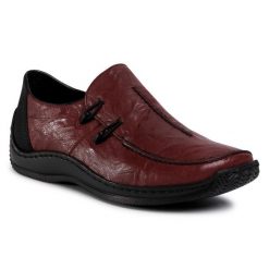 Półbuty Rieker. Czerwone półbuty damskie Rieker, bez wzorów, bez obcasa, na płaskiej podeszwie, bez zapięcia. Za 339.99 zł.
