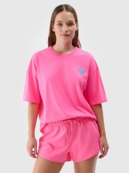 4F T-shirt oversize z nadrukiem damski - fuksja M. Czerwone koszulki sportowe damskie 4f, m, bez wzorów, z bawełny, klasyczne, bez kołnierzyka. W wyprzedaży za 39.99 zł.