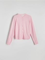 Kardigan z wełny - różowy. Czerwone kardigany damskie Reserved, l, bez wzorów, z dzianiny, klasyczne. W wyprzedaży za 179.99 zł.