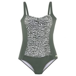 Strój kąpielowy Sansa. Zielone kostiumy jednoczęściowe damskie LASCANA, bez wzorów, z elastanu, sportowe. Za 381.00 zł.
