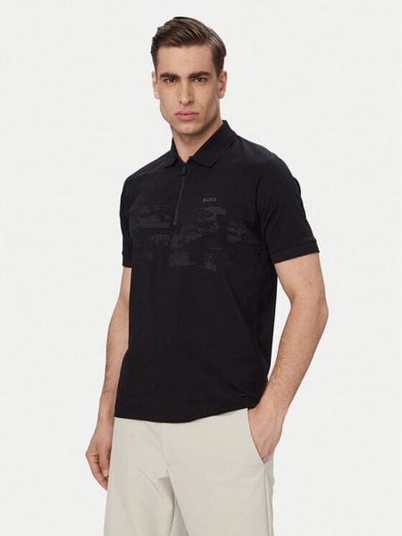 BOSS Polo Pl Globe Pattern 50559010 Czarny Regular Fit. Czarne koszulki polo męskie Boss, m, bez wzorów, z bawełny, bez ramiączek. Za 371.99 zł.