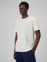 4F T-shirt regular z nadrukiem męski - beżowy XL. Brązowe t-shirty męskie 4f, m, bez wzorów, z dzianiny, bez kołnierzyka. Za 59.99 zł.