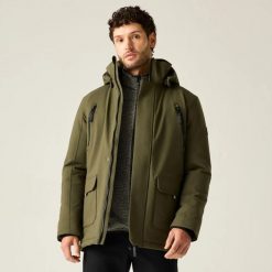Męska wodoodporna kurtka izolowana Marron. Brązowe kurtki męskie Regatta, l, bez wzorów, z materiału, eleganckie, z kapturem. Za 534.00 zł.