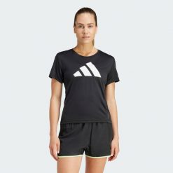 Koszulka Run It. Czarne t-shirty damskie Adidas, l, bez wzorów, sportowe, bez kołnierzyka. Za 139.00 zł.
