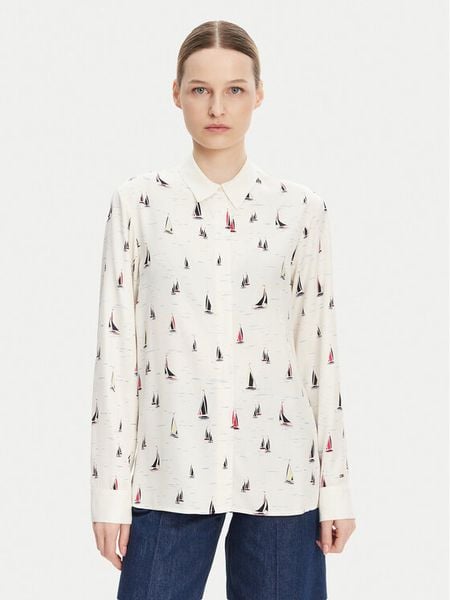 Tommy Hilfiger Koszula WW0WW44036 Écru Relaxed Fit. Bluzki damskie Tommy Hilfiger, bez wzorów, z wiskozy, bez kołnierzyka, bez ramiączek. Za 279.99 zł.