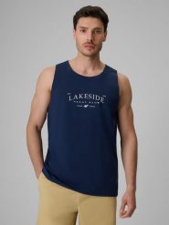 4F Koszulka bez rękawów regular z nadrukiem męska - granatowa M. Niebieskie t-shirty męskie 4f, m, bez wzorów, z bawełny, bez kołnierzyka. Za 59.99 zł.