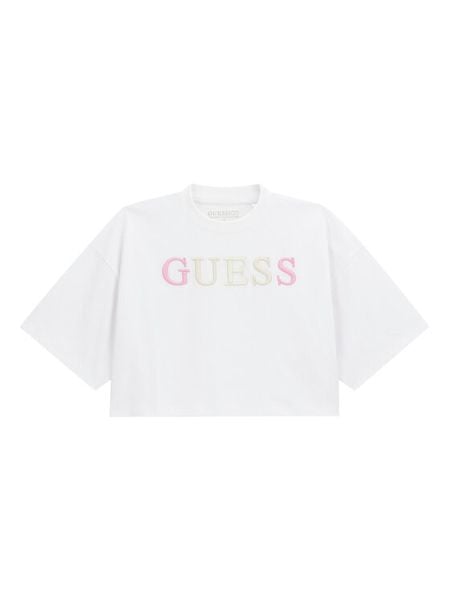 Guess T-Shirt J6RI11 KCNQ4 Biały Oversize. Białe t-shirty i topy dla dziewczynek Guess, z aplikacjami, z bawełny, bez ramiączek. Za 119.99 zł.