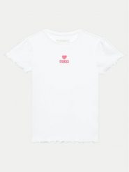 Guess T-Shirt K4YI14 KBZP4 Biały Regular Fit. Białe t-shirty i topy dla dziewczynek Guess, z aplikacjami, z bawełny, bez ramiączek. Za 49.99 zł.