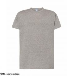 JHK Premium T-shirt - męski z krótkim rękawem, wzmocniony lycrą ściągacz, 98% bawełna, 2% poliester, 190g szary melanż XL. Szare t-shirty męskie JHK, m, bez wzorów, z bawełny, bez kołnierzyka. Za 14.63 zł.