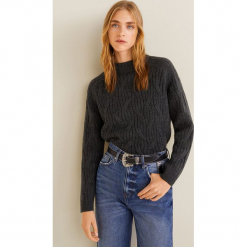 Mango - Sweter Iliada. Czarne swetry damskie Mango, z dzianiny, z okrągłym kołnierzem. Za 89.90 zł.