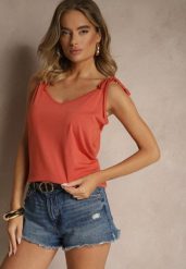 Pomarańczowy Top z Bawełną i Modalem z Wiązaniem przy Ramiączkach Lileria. Brązowe bluzki damskie Renee, l, bez wzorów, z bawełny, wizytowe, bez kołnierzyka, bez ramiączek. Za 34.99 zł.