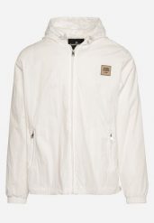 Biała Kurtka Wiatrówka z Naszywką i Kapturem Favema. Białe kurtki męskie Born2be, l, z aplikacjami, eleganckie. Za 49.99 zł.