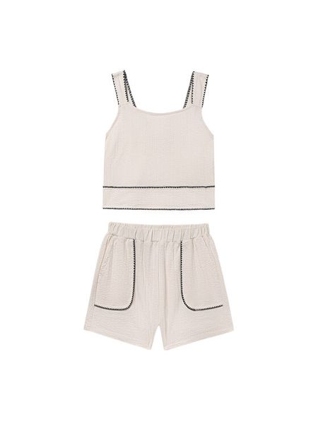 Mayoral Komplet top i szorty materiałowe 6213 Beżowy Regular Fit. Brązowe spodenki dla dziewczynek Mayoral, bez wzorów, z bawełny. Za 134.99 zł.
