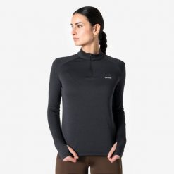 Bluza do biegania damska Kiprun Run Core ocieplana. Czarne bluzy sportowe damskie KIPRUN, l, bez wzorów, z materiału, bez kaptura, do biegania. Za 59.99 zł.