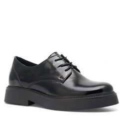 Oxfordy Lasocki. Czarne półbuty damskie Lasocki, bez wzorów, bez obcasa, bez zapięcia. Za 239.99 zł.
