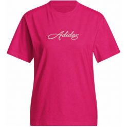 T-shirt z ręcznie pisanym logo dla kobiet adidas Graphi. Czerwone t-shirty damskie Adidas, l, bez wzorów, z bawełny, eleganckie, bez kołnierzyka. Za 88.99 zł.