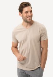 T-shirt z dekoltem w serek T-SLIT. Brązowe t-shirty męskie Volcano, l, bez wzorów, z bawełny, biznesowe, bez kołnierzyka. Za 59.99 zł.