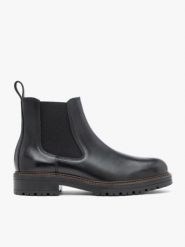 Czarne skórzane sztyblety. Czarne botki męskie Ryłko, bez wzorów, z jeansu, eleganckie, za kostkę, bez zapięcia. Za 529.99 zł.