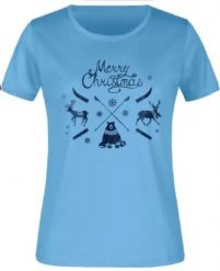 Damska koszulka James & Nicholson Christmas Blue 2XL. Niebieskie t-shirty damskie JANSEN & TILANUS, m, bez wzorów, z bawełny, eleganckie, bez kołnierzyka. Za 118.99 zł.